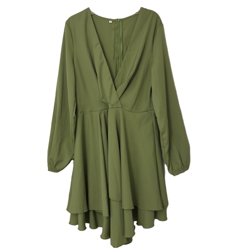 Deep V-Neck Long Sleeve Mini Dress